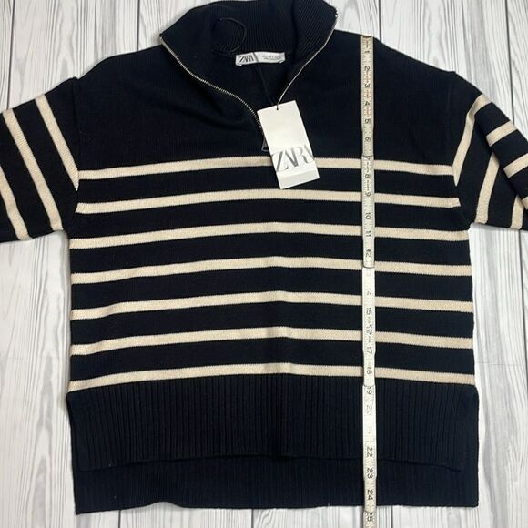 NWT Zara Black Striped Sweater Quarter Zip Blogger Favorite Small - Picture 11 of 13